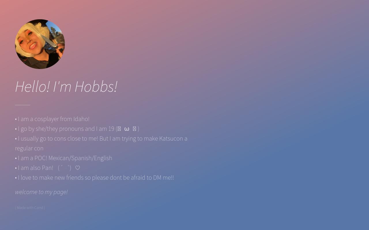 Carrd profile picture for @hobbs